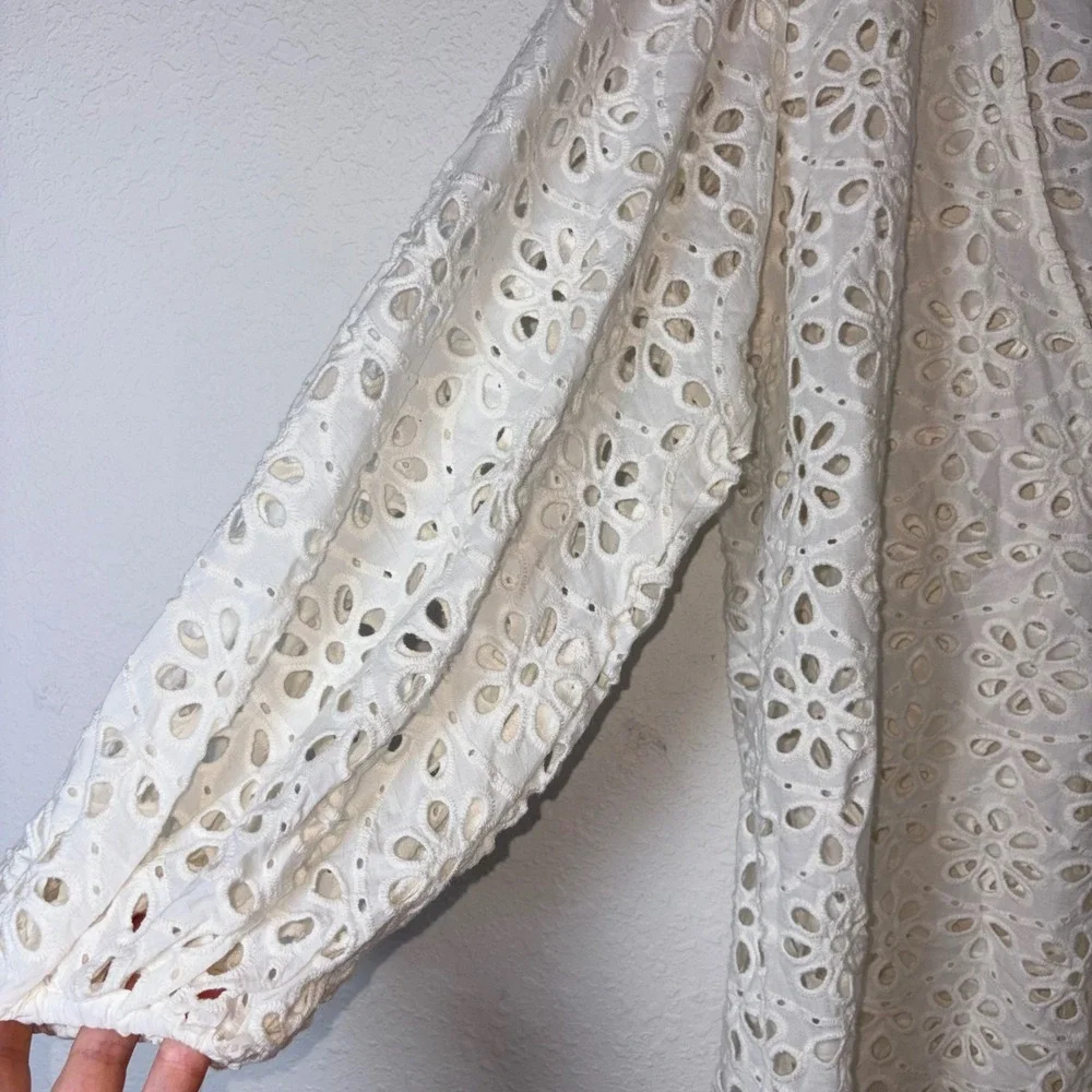Kate Spade Eyelet Cover-Up Dress medium White NEW Balloon Sleeve Scalloped Boho